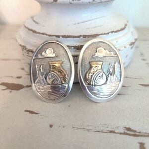 Vintage Navajo Sterling Silver and Gold overlay concho style story teller clip o